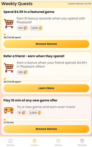 Playback Rewards weekly quests