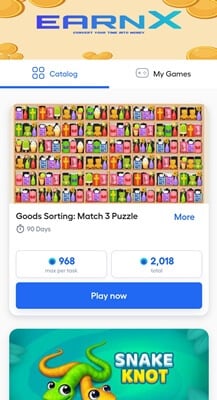 Playing games on EarnX