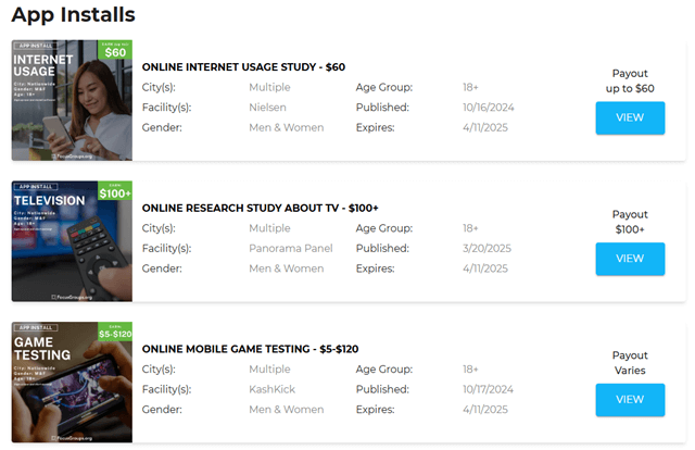 App install offers on FocusGroups.org