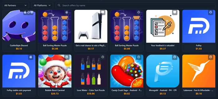 Paid offers on CashInStyle