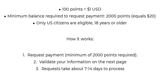 Payout requirements of FocusGroups.org