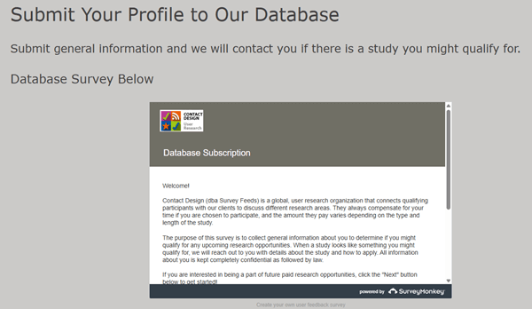 Survey Feeds profile form