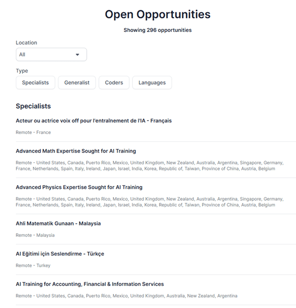 AI training job offers on Outlier AI