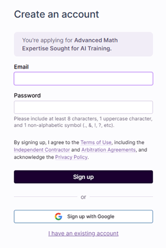 Applying to a job on Outlier AI