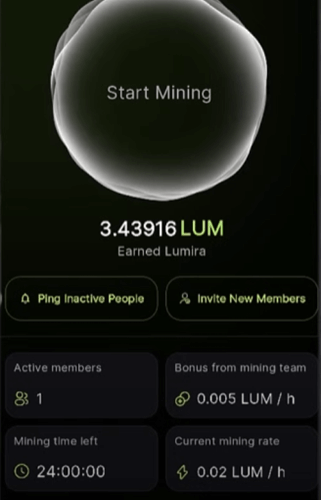 The Start Mining button in the Mira Network app