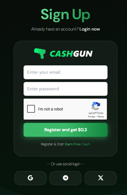 CashGun sign-up options