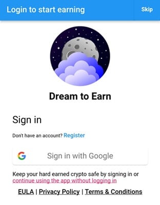 Signing up for Dream to Earn with Google