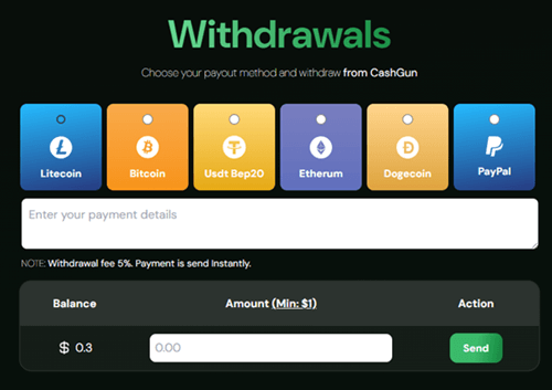 CashGun payout options