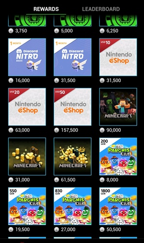 Reward options of Razer Cortex Games
