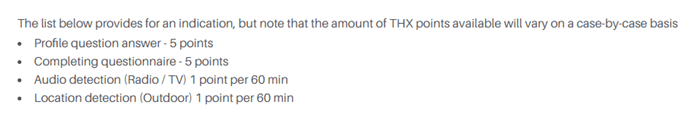 Points per earning opportunity on THX