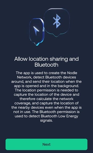 Nodle Cash asks for location sharing and Bluetooth