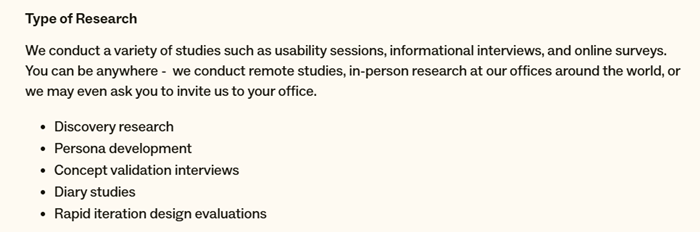 The types of research studies on the Zendesk Experience Research Panel