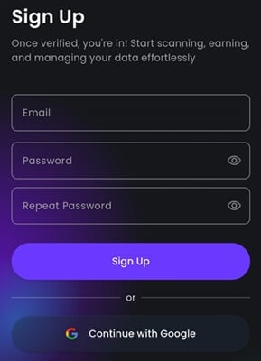 Signing up for Scannit