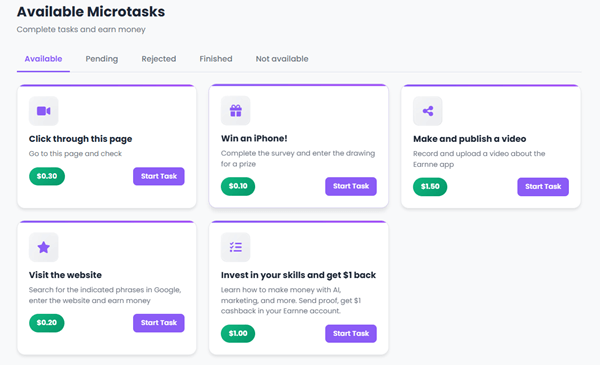 Microtasks on Earnne