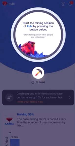 The Mine button in the Rubi app