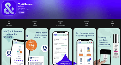 The Try & Review app for Android and iOS
