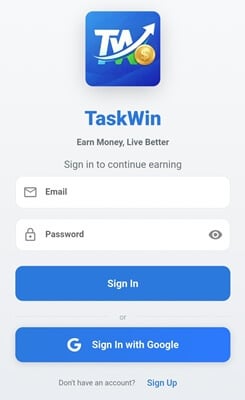 TaskWin sign-up with email or Google