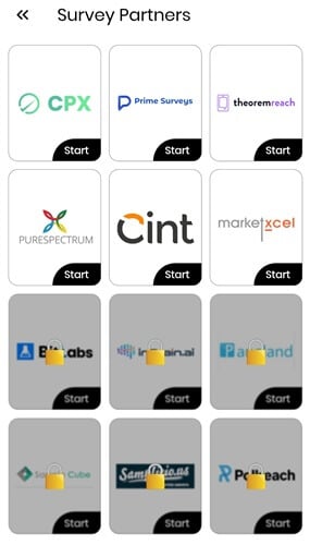 Survey providers in the BitOpinion app