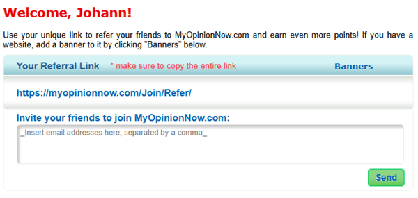 Referral program of MyOpinionNow.com