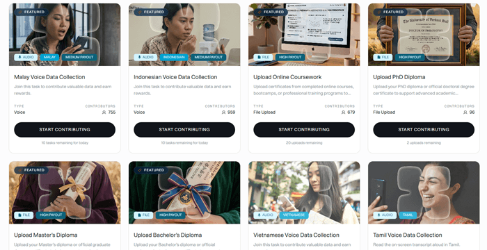 AI data collection tasks on Numo Labs
