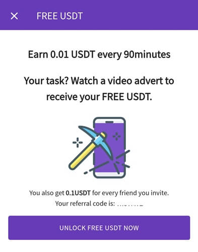 Viewing video ads on Pluto USDT Miner